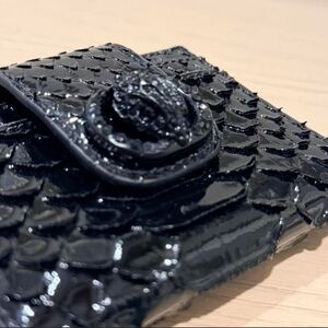 Kurt Geiger Black Patent Textured Envelope Wallet with Snap